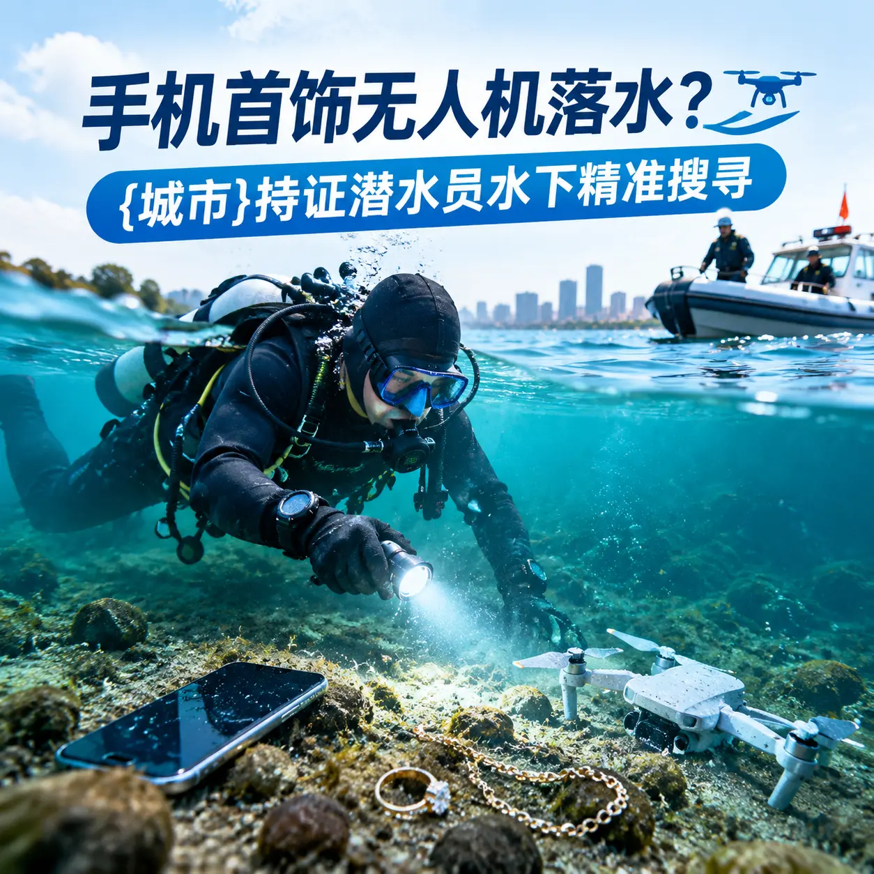手机首饰无人机落水？河南持证潜水员水下精准搜寻